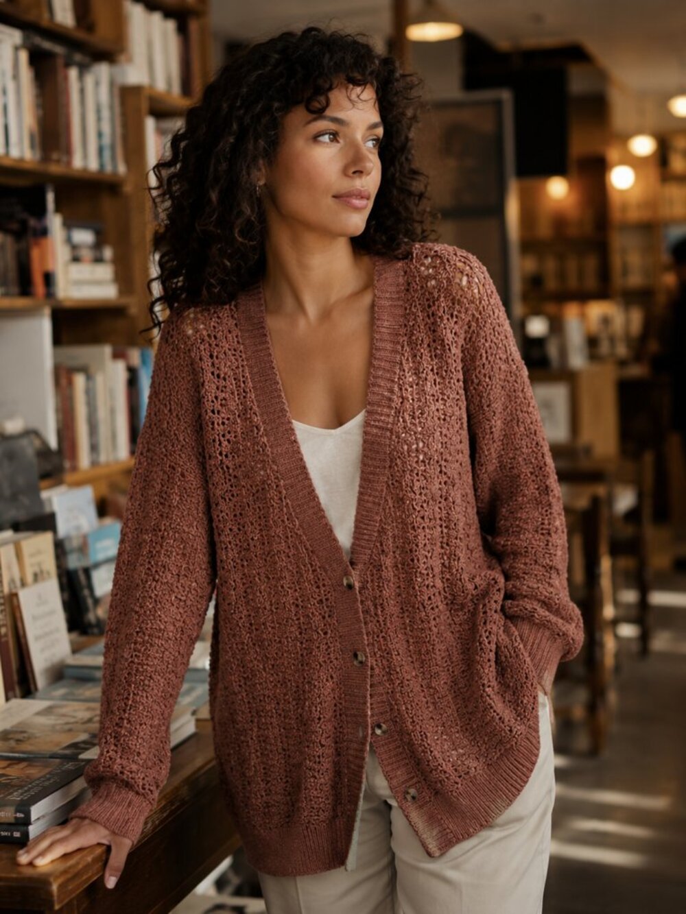 WILFRED Reverence cardigan, Mocha Sorbet, Size Large $128 New NWT Brown